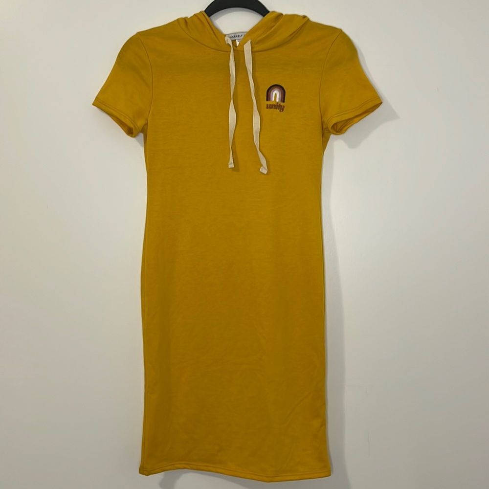 Yellow Unity Rainbow Hooded Yellow Knit Dress by Sincerely Jules Medium